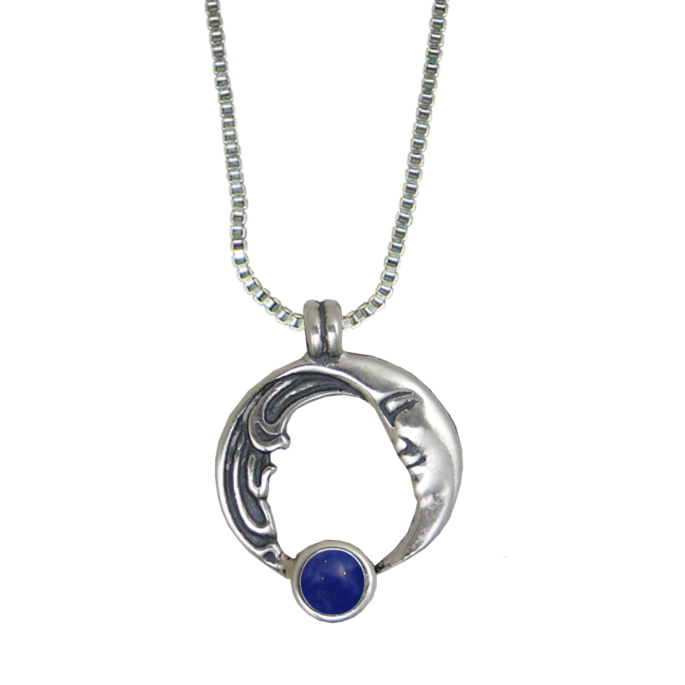 Sterling Silver Moon And Tides Pendant With Lapis Lazuli